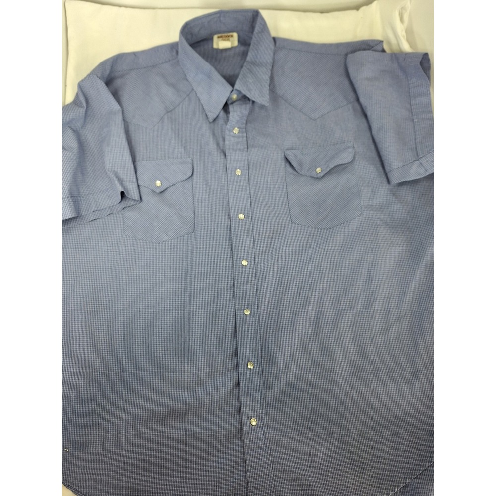Ruddock Shirts Mens Blue Micro Check Short Sleeve Western Pearl Snap Shirt XL